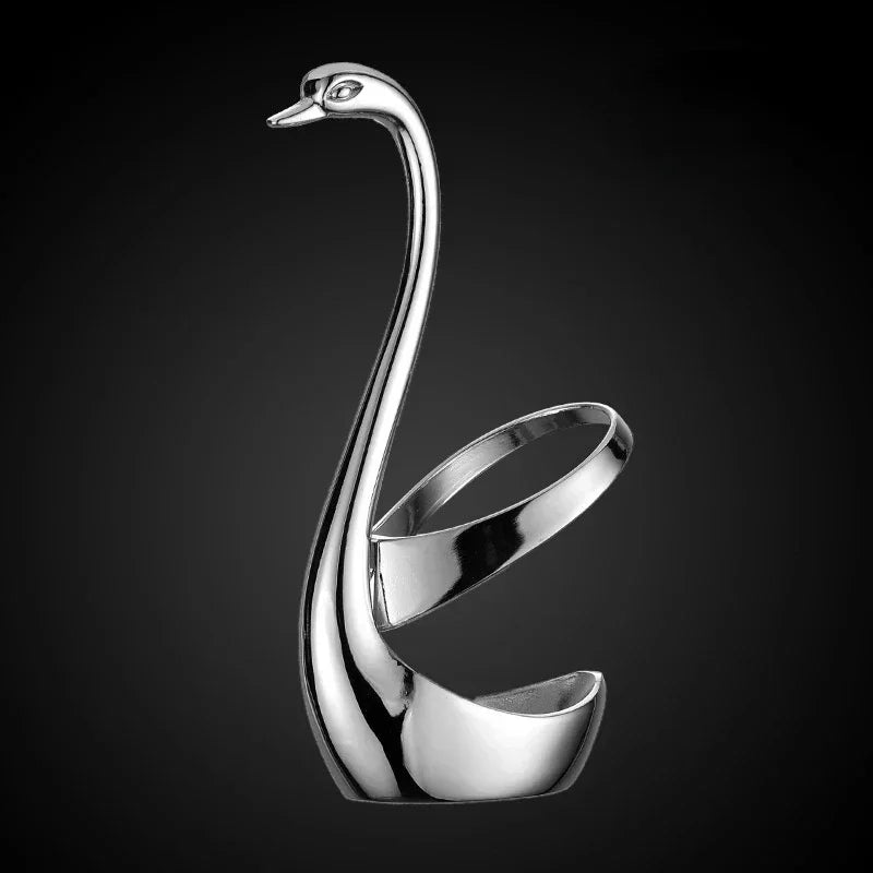 Elegant Swan Tableware Holder, Stainless Steel Spoon and Fork Base