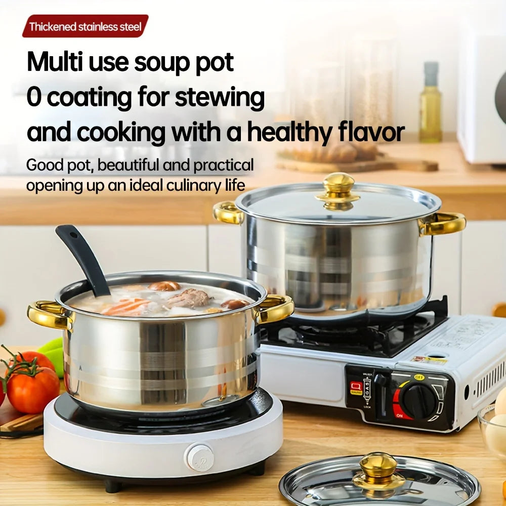 5pc Golden Stainless Steel Cookware Set - Durable, Multi-Purpose, Easy to Clean, Compatible with All Stoves, Non-Stick,