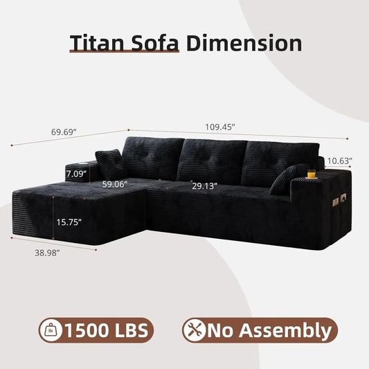 109" Boneless, Deep Modular Sectional Sofa w/Oversized Chaise,