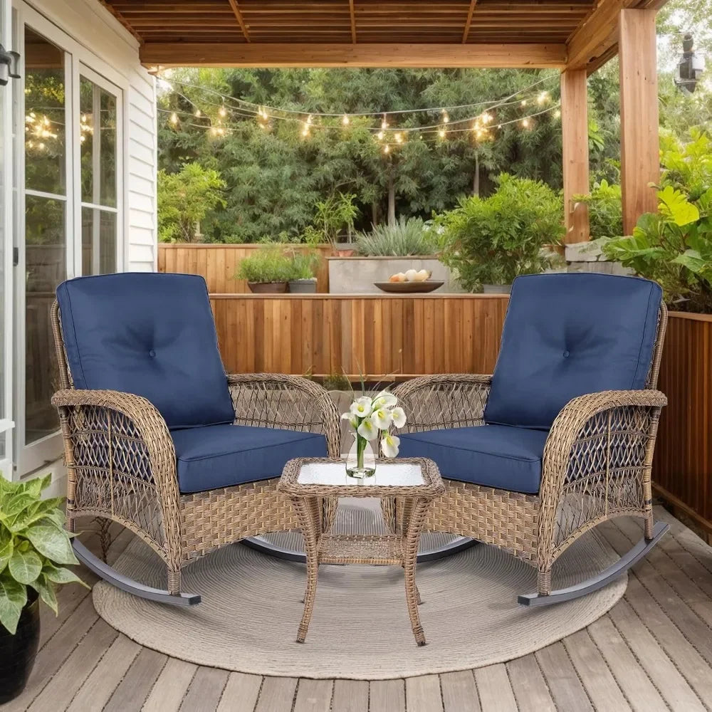 3pc Outdoor Rocker Conversation Bistro Set w/Cushions