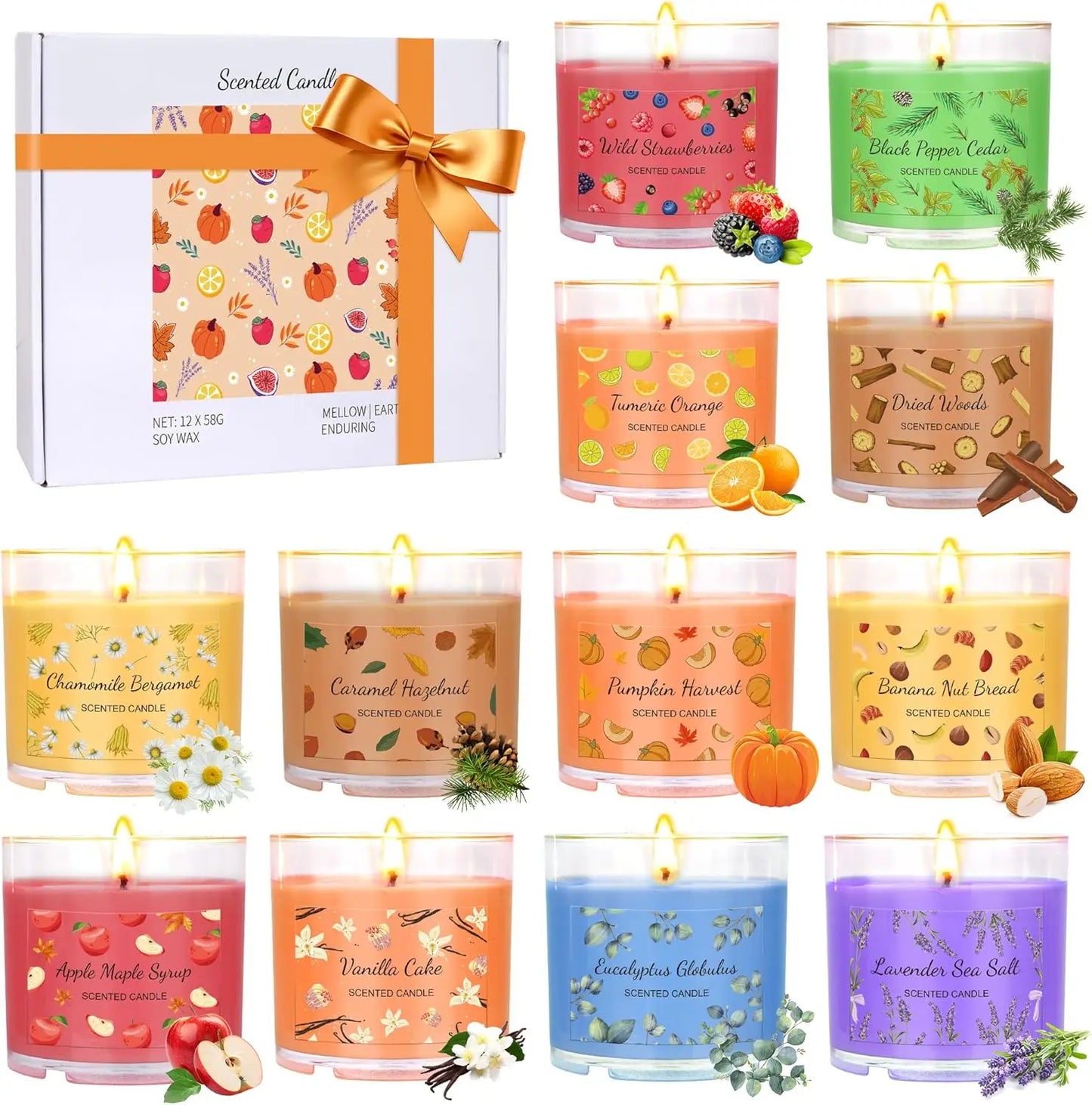 12 Pack Fall Scented Soy Mini Candles