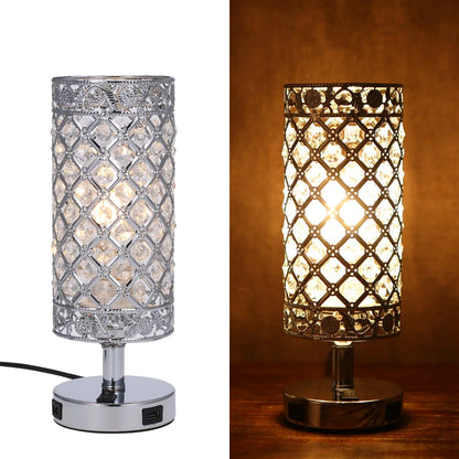 Modern Decorative Crystal Table Lamp Dual, USB Charging