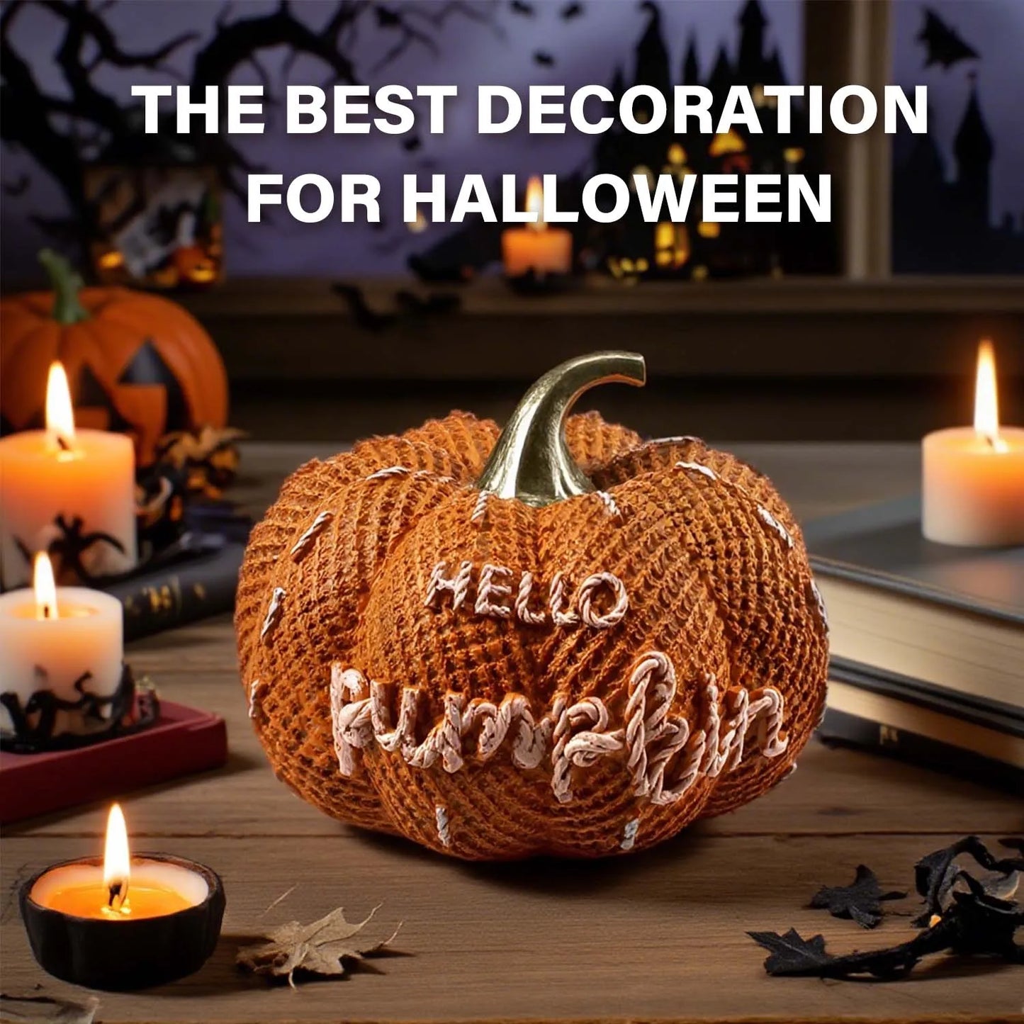 Halloween Pumpkin Knitted Texture Table Ornament, Farmhouse
