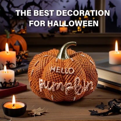 Halloween Pumpkin Knitted Texture Table Ornament, Farmhouse