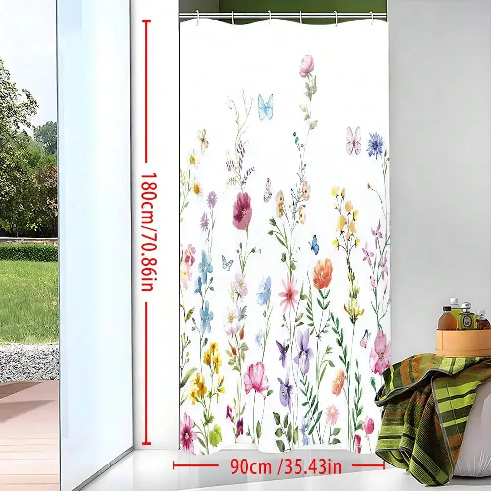 Floral Shower Curtain and Anti-Slip Bathroom Mat, Multi-Colors