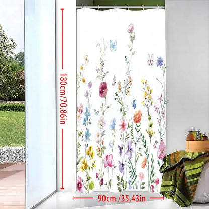 Floral Shower Curtain and Anti-Slip Bathroom Mat, Multi-Colors
