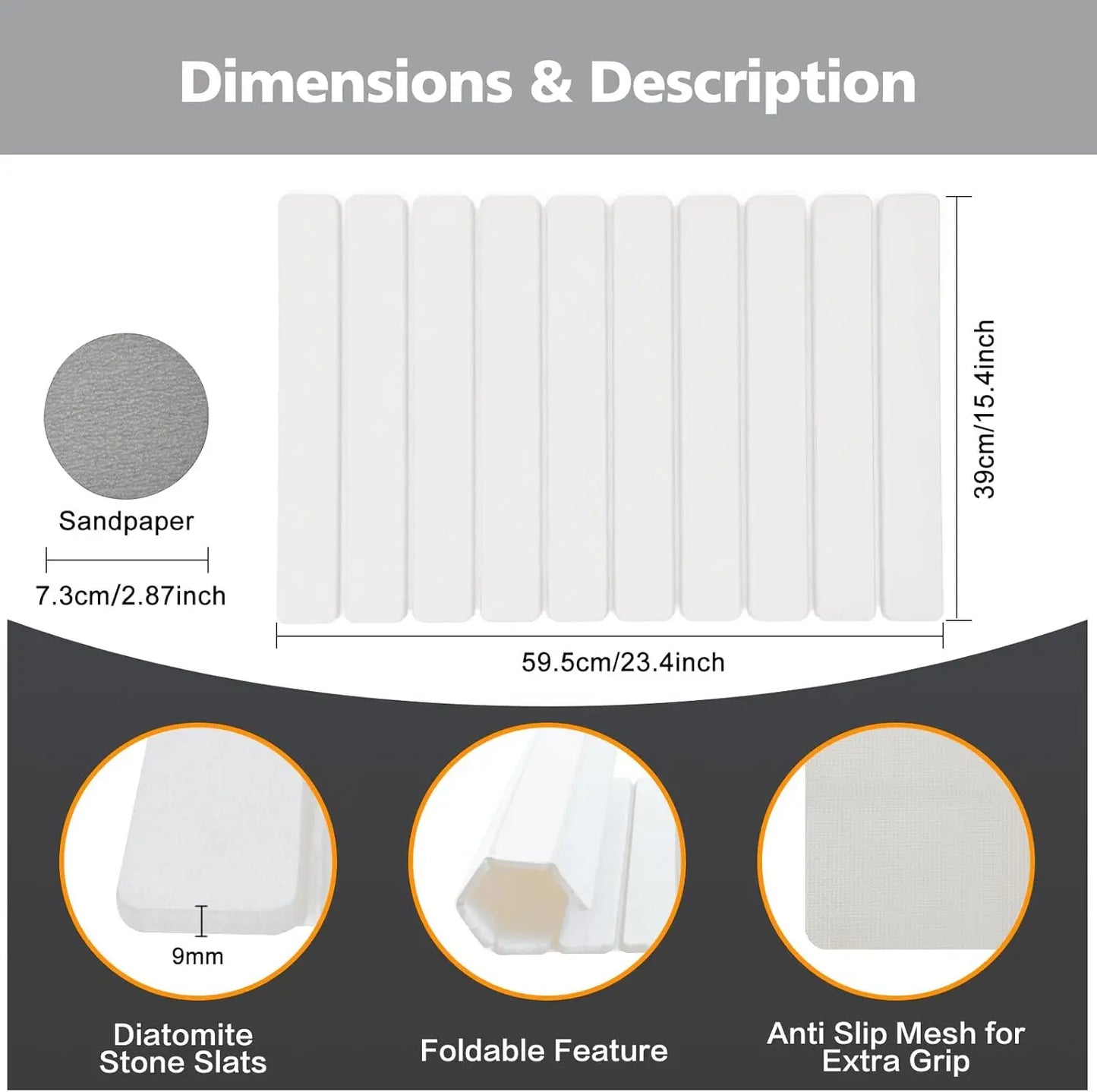 Absorbent Foldable Diatomite Bathmat, Non-Slip, Quick Dry