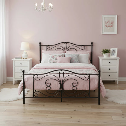 Butterfly Pattern Headboard & Footboard Platform Bed Frame for Kids