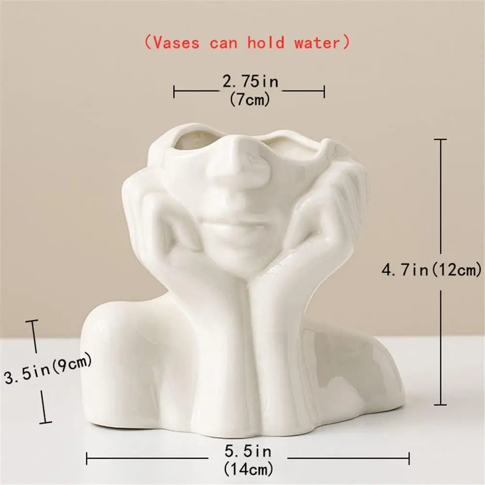 Unique White Flower Ceramic Female Face Vase