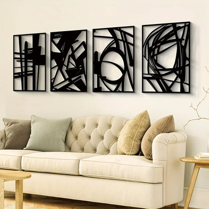 3D, 4pcs, Black Abstract Metal Wall Art, Minimalist Decor