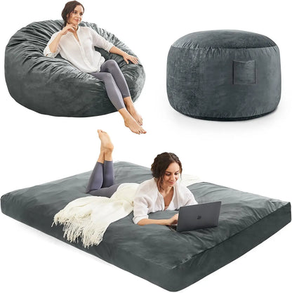 Convertible Bean Bag Chair to Bed, Microfiber Cover w/Foam Filler