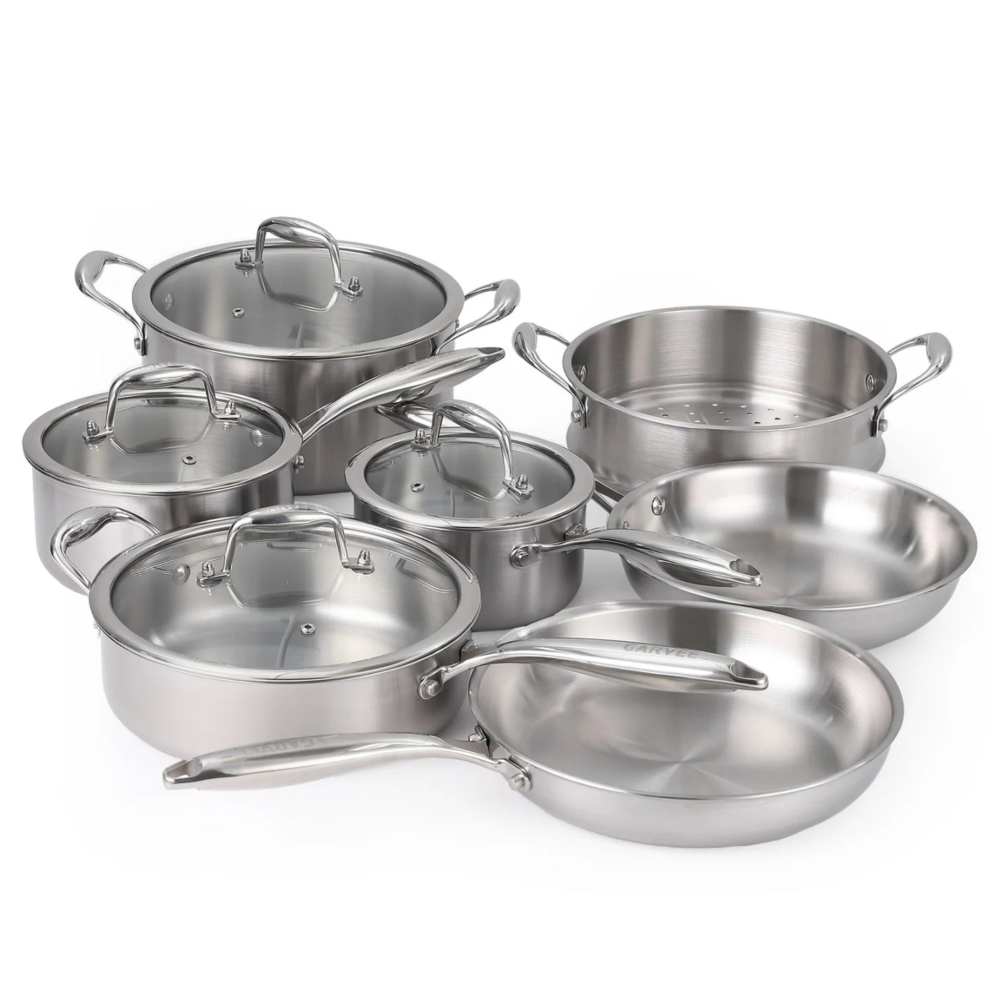 11pc 3 Ply Stainless Steel Cookware Set with Lids