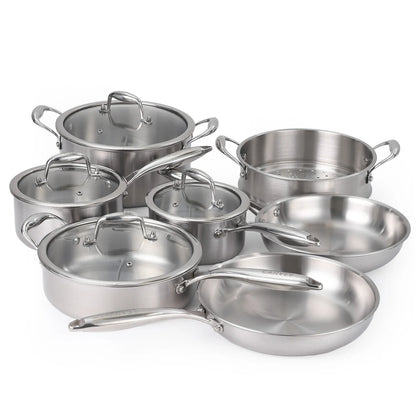 11pc 3 Ply Stainless Steel Cookware Set with Lids