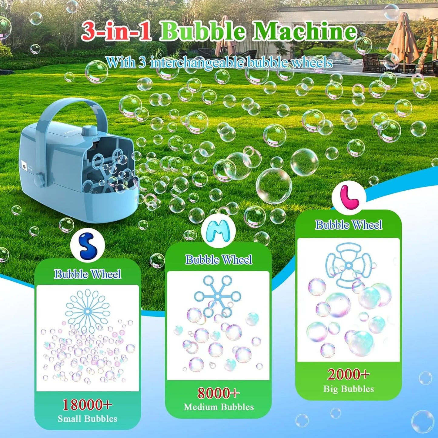 Electric Bubble Maker w/3 Interchangeable Size Bubble Wheels
