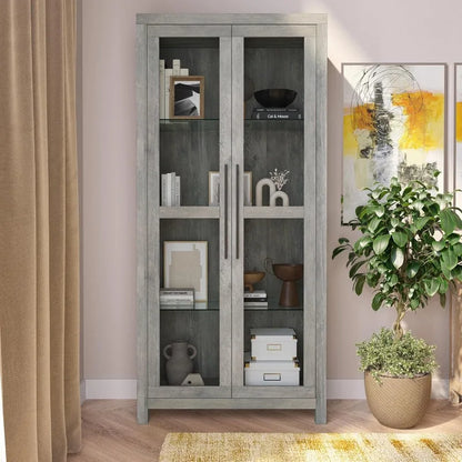 Tall Curio Cabinet w/Tempered Glass Doors, Display Case