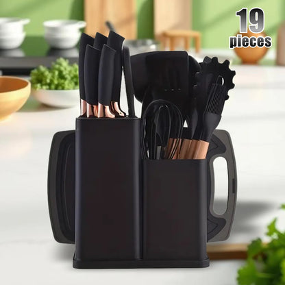 19pc Kitchen Knives and Silicone Utensils w/Holder