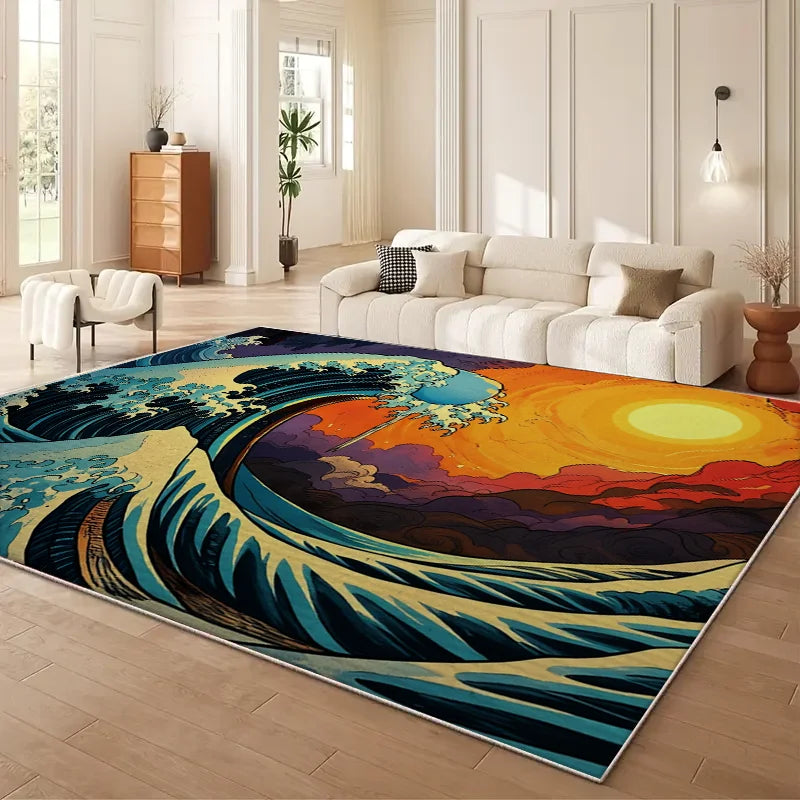 Large Cherry Blossom Wave Area Rug, Carpet, Easy Cleaning
