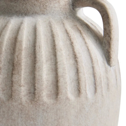 Three Handled Ceramic Vase 10" Ivory