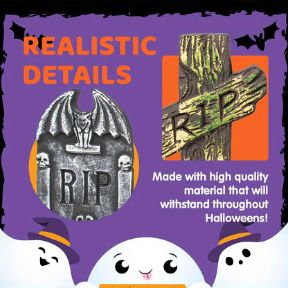 5pc - 17'' Halloween Foam RIP Graveyard Tombstones with Stakes,