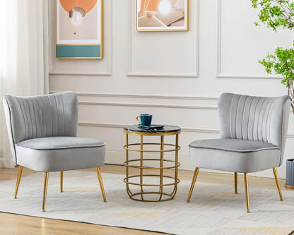 Set (2) Comfy Mid Century Velvet Accent Chair, Armless