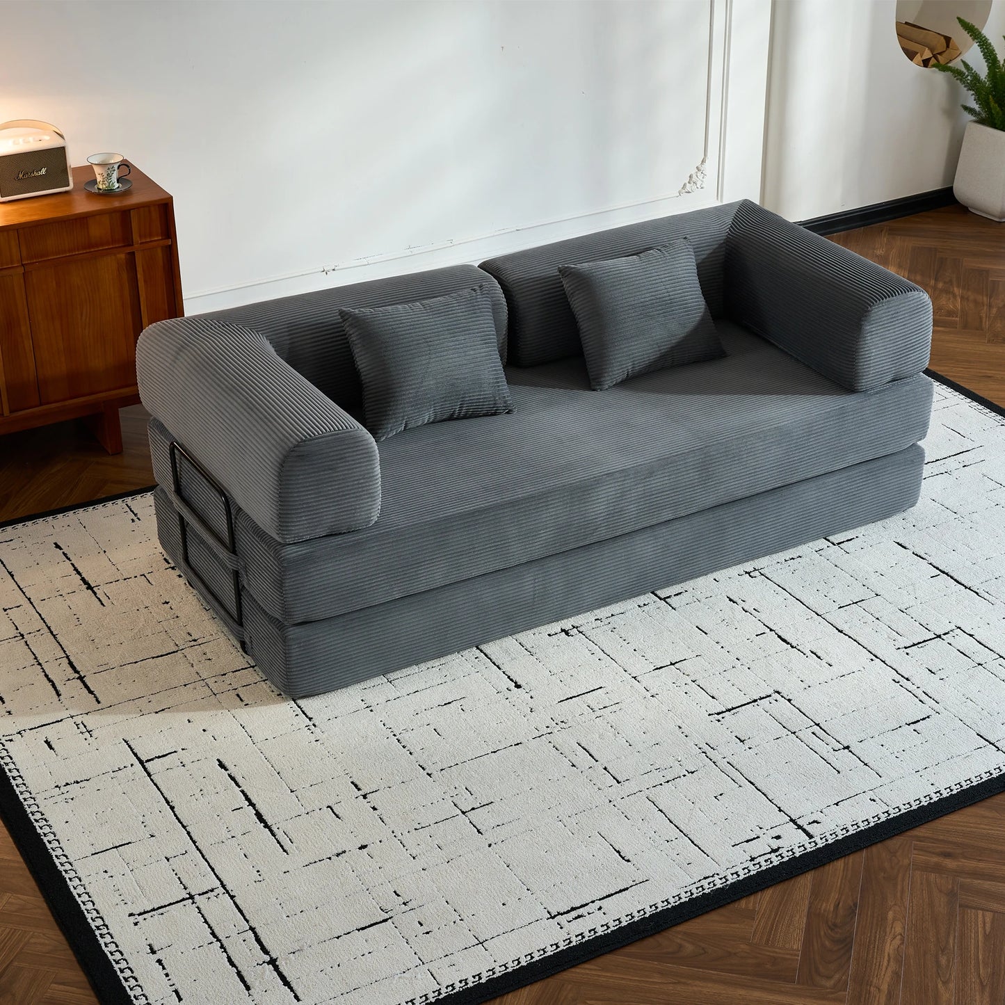 79" Folding Convertible Sofa Bed, Oversized Corduroy Futon, Boneless Loveseat