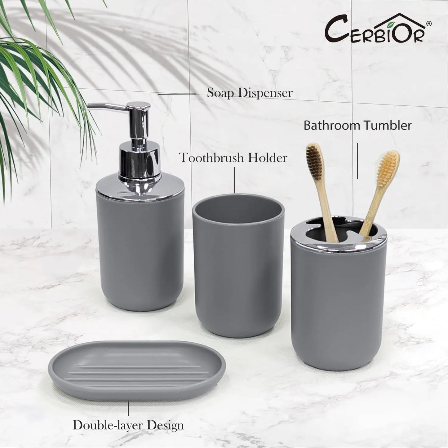 6pc Bathroom Set w/Soap Dispenser, Toothbrush Holder, Cup, Dish