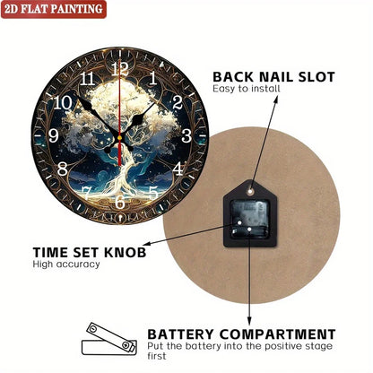 10"x10" Vintage Art Fantasy Tree Wall Clock. Silent