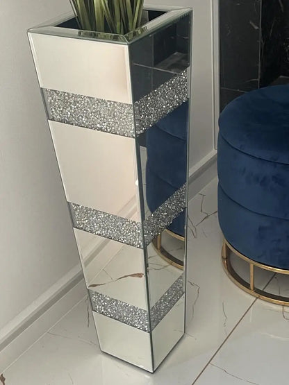 Tall Crystal Mirrored Diamond Floor Flower Vase