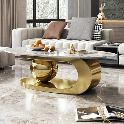 Modern, Oval Living Room Table w/ Faux Marble Top