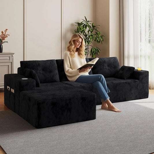109" Boneless, Deep Modular Sectional Sofa w/Oversized Chaise,