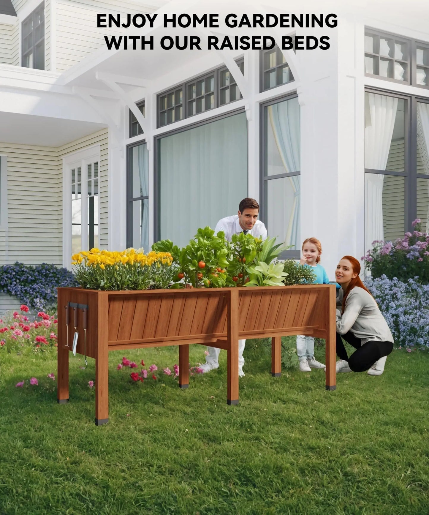 Elevated Cedar Raised Garden Bed w/Legs and Hooks
