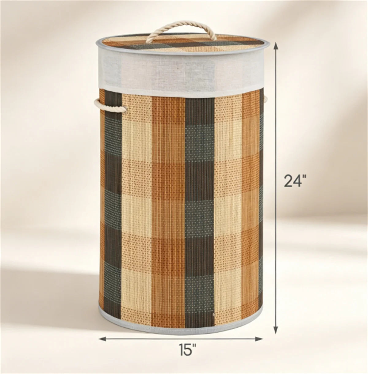 Collapsible 13.2 Gallon Bamboo Laundry Hamper with Lid & Removable Liner,