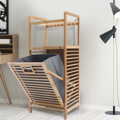 Tilt-Out Bamboo Laundry Hamper with 2-Tier Shelf