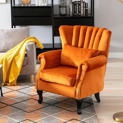 Mid-Century Modern Accent Chair w/Channel Back and Pillow