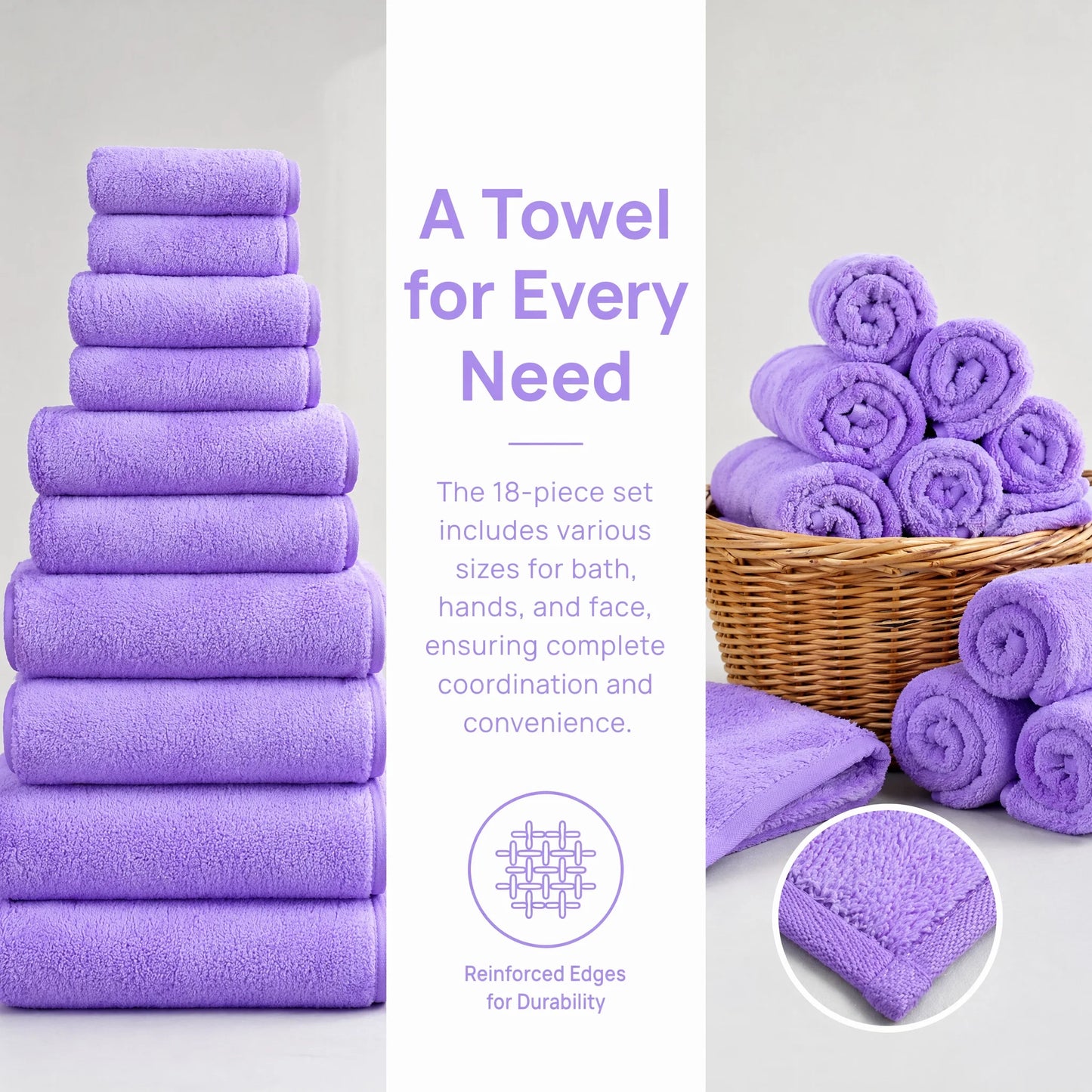 18-Piece Coral Fleece Bath Towel Set, 4 Bath Towels 4 Hand Towels 10 Washcloths,