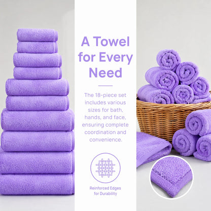 18-Piece Coral Fleece Bath Towel Set, 4 Bath Towels 4 Hand Towels 10 Washcloths,
