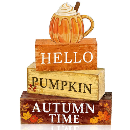 4pc Stackable Thanksgiving Rustic Farmhouse Wooden Sign Blocks