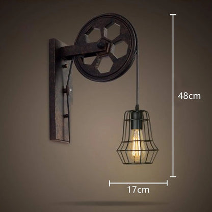 19" Lift Pulley Farmhouse Wall Sconce w/Iron Cage Lampshade