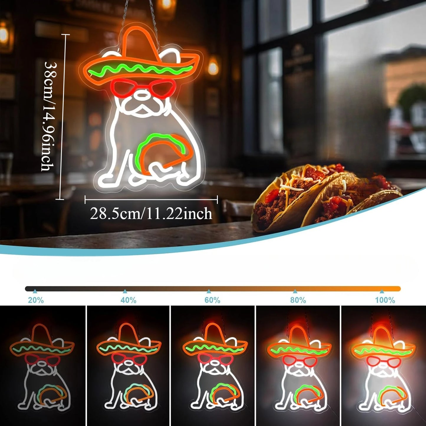 French Bulldog Taco Neon Sign Dimmable USB LED Neon Light