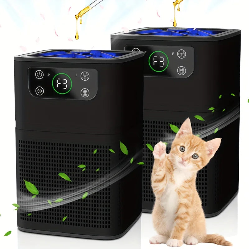 2pk Quiet Air Purifier for Pets, Dust, Odor, Smoke, Aromatherapy Function,