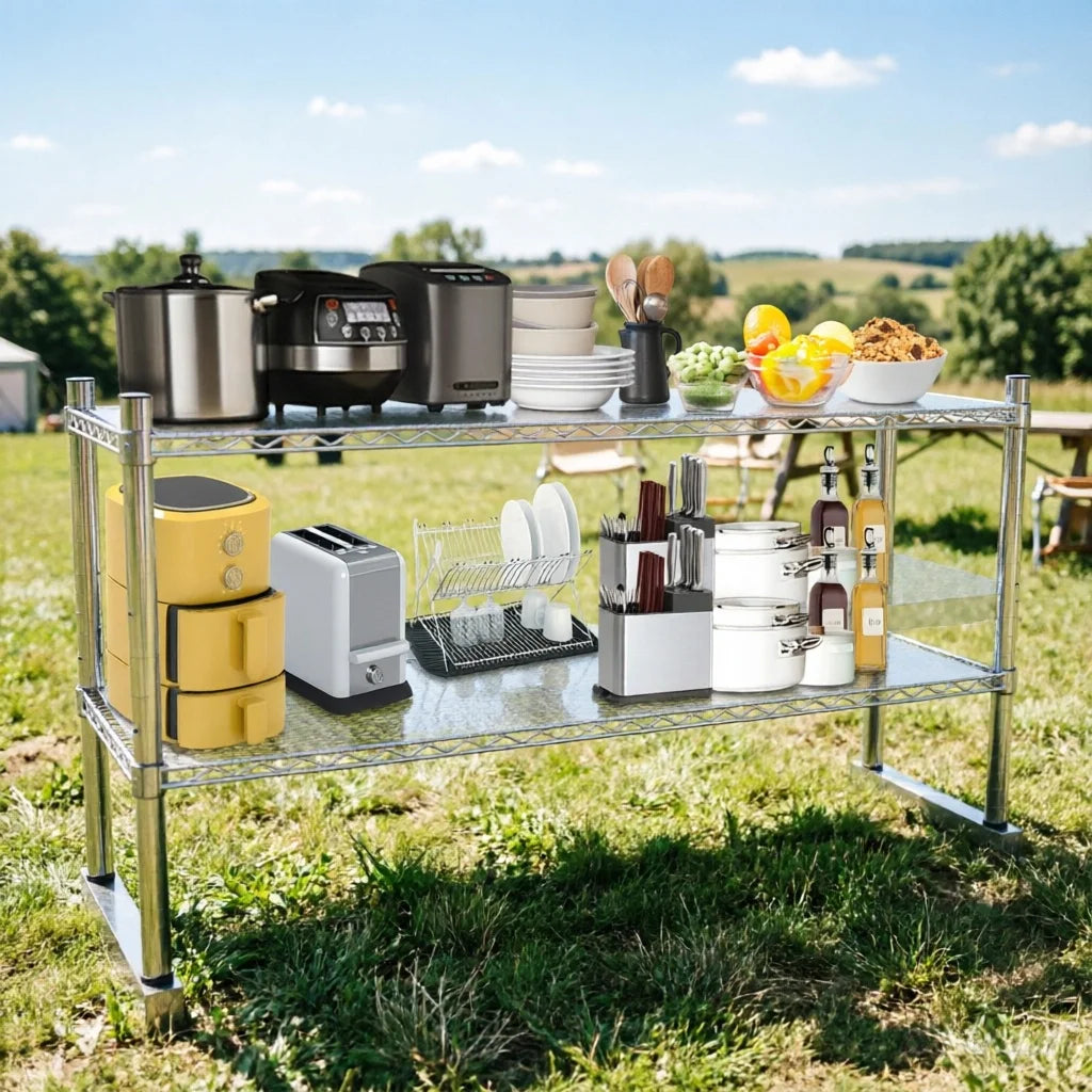 2 Tier Adjustable Stainless-Steel Heavy-Duty Shelving, 12.99 x 58.98 Inch
