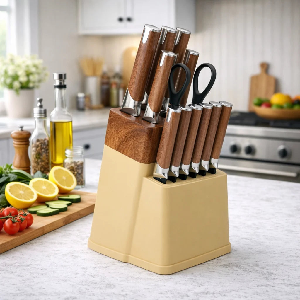 13Pcs Professional Kitchen Knife Block Set with 6 Steak Knives