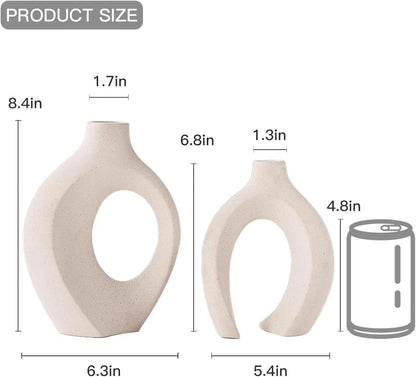 Snuggle Hollow Ceramic Vase Set of 2, Nordic Modern Boho