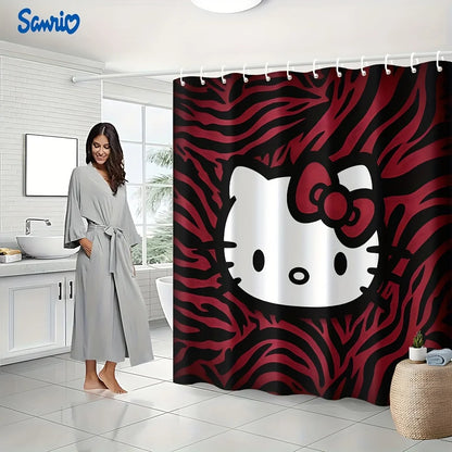 Hello Kitty Pattern Shower Curtain with 12 Hooks
