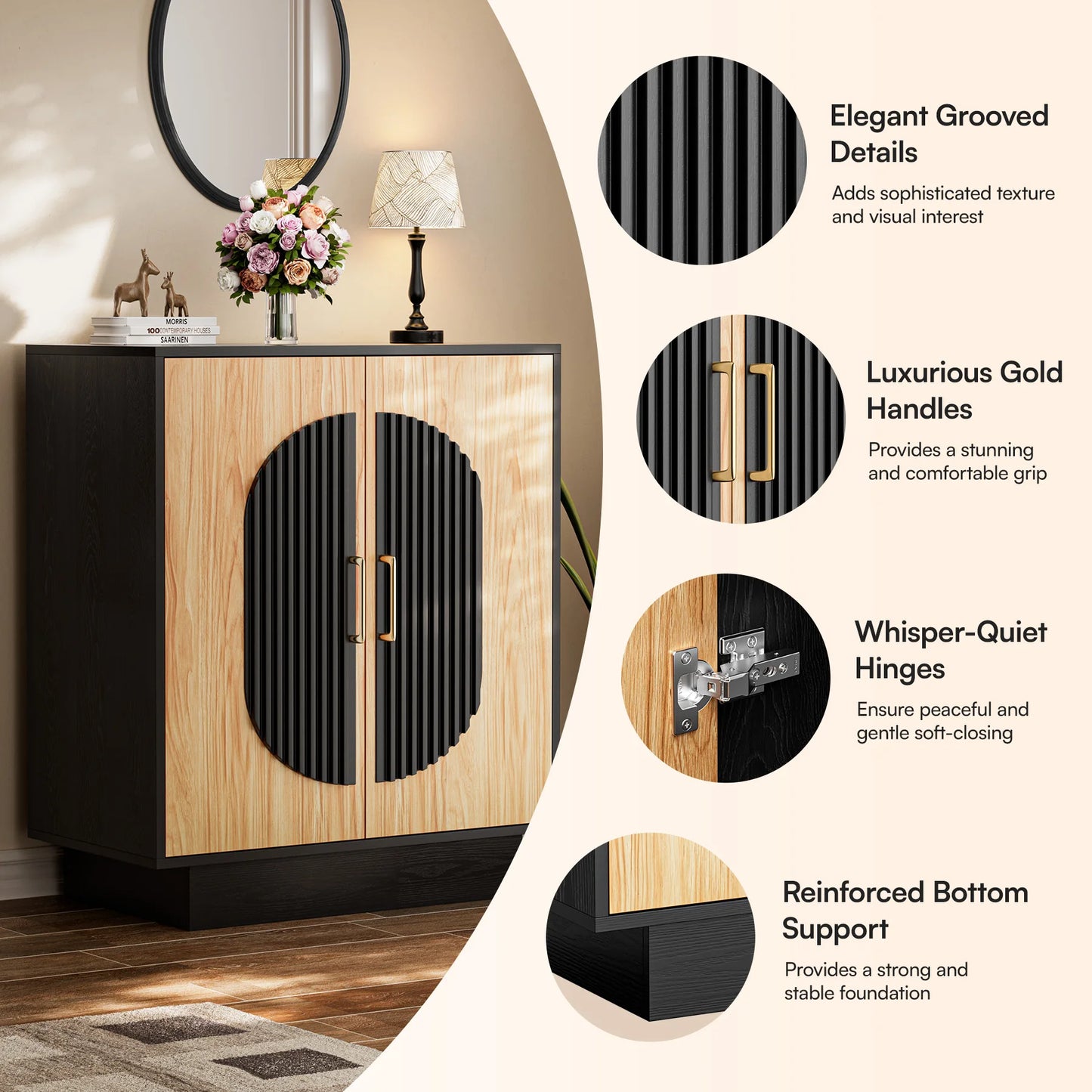 Modular Credenza Fluted Buffet Cabinet with Storage