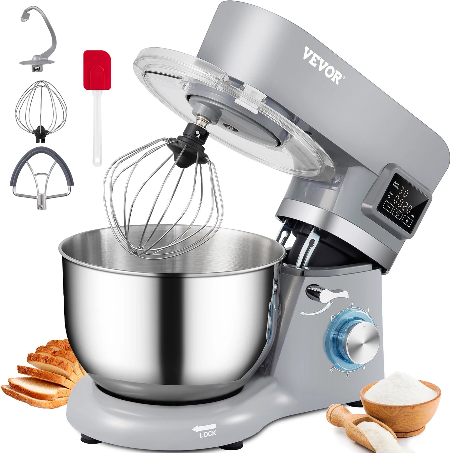 Electric Dough Mixer with 6 Speeds LCD Screen, 5.8 Qt