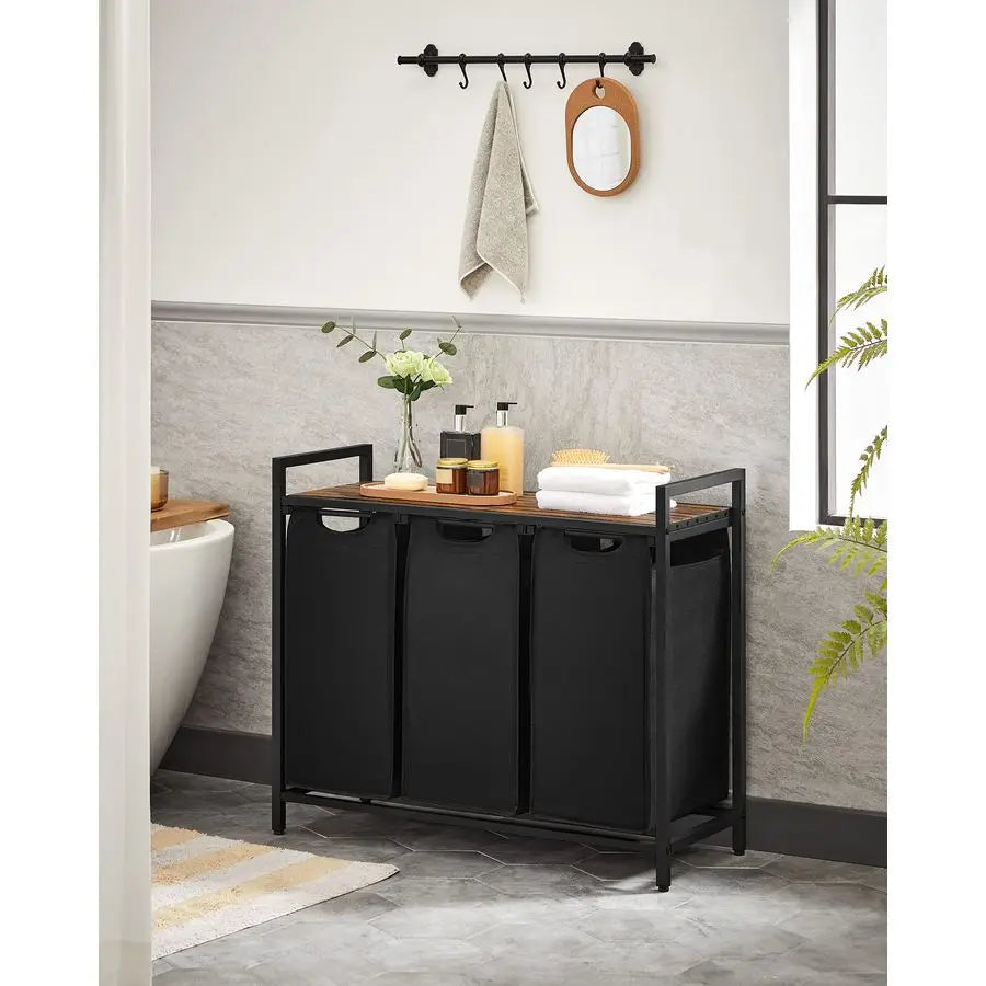 Laundry Sorter with 3 Pull Out Removable Bags, Shelf,