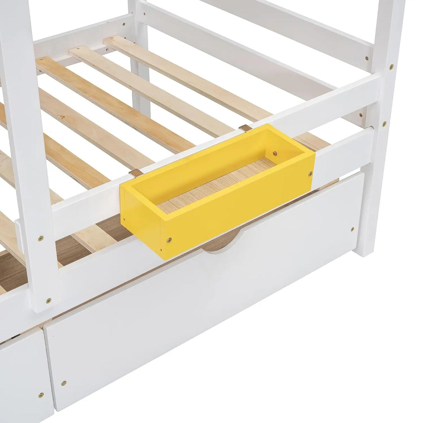 House Twin Over Twin Bunk Beds w/Storage Drawers & Shelf