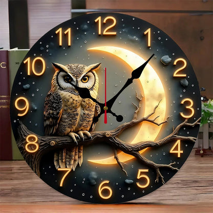 10" Moonlight Night Wooden Round Silent Hanging Wall Clock