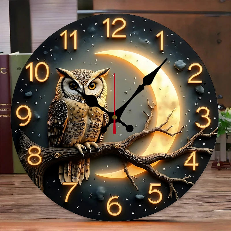 10" Moonlight Night Wooden Round Silent Hanging Wall Clock